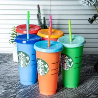 Starbucks 24oz لون تغيير البهلوان مع القش قابلة لإعادة الاستخدام Venti Frosted Ice Drink Conglic Conglic Coups for Coffee Cappuccinoivhjivhj