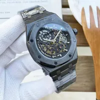Męskie zegarek czarny szkielet Mężczyzn Automatyczny zegarek mechaniczny Mężczyźni zegarki 42 mm nurka sportowy stalowy pasek na rękę Montre de Luxe