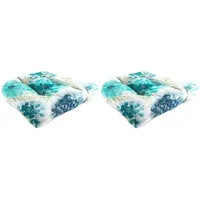 18 x 18 Gardenia Seaglass Multicolor Floral Square Tufted Outdoor Wicker Seat Cushions 2 Pack