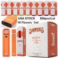USA Stock Dabwoods engångsvapspennor e cigaretter 1 ml tomma oljepatroner enhet pods 280mAh uppladdningsbar med mikro USB -laddare 10 stammar 500 st per parti