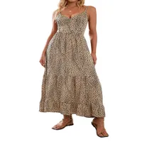 Damen ist Maxi-Slip-Kleid mit tiefem Ausschnitt und Leopardenmuster, M