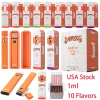 USA Stock 1ML DABWOODS Disponibla vapes pennor engångs tomvapenpenna laddningsbar E -cigarett 280mAh Batteri för oljepatroner 10 smaker Startersatser