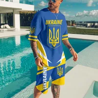 Męskie dresy na Ukraine Mężczyźni Krótkie garnitury 3D drukowanie damskiej odzieży kolan kolan swobodna flaga miłosna 2 sztuki