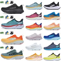 Hoka Clifton 8 Men Women Running Shoes Triple Black Sneakers Sky Coastal Sky Vibrante Orange Designer Carbono X2 Bellwether Blue Outdoor Sports 36-45 Absorção com meias