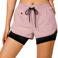 Vrouwen is 2 op 1 snel droge shorts met 1 zak voor het uitvoeren van jogging gym yoga roze s