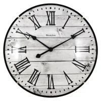 빈티지에서 영감을 얻은 Westclox 12 흑백 돔형 유리 아날로그 아날로그 QA Wall Clock With Barnwood 다이얼