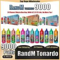 Original Randm Tornado 9000 puffs 0%/2%/3%/5%E -cigaretter med 18 ml Förfylld mesh -spole Airflow Control Big Puff uppladdningsbar engångsång vs 5200S 7000S 8000S 1000000S