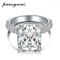 Cluster Rings PANSYSEN 925 Sterling Silver Radiant Cut High Carbon Diamond Gemstone Wedding Engagement Ring Fine Jewelry Gift Wholesale