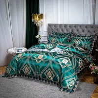 Bedding Sets Lace Embroidered Jacquard Set Queen King Size 4pcs Bedclothes Bed Green Satin Duvet Cover Sheet Pillowcases