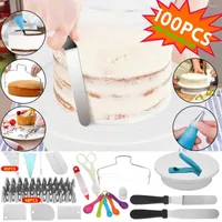 Baking Tools 100Pcs Cake Turntable Kit Nozzles Mould Decorating Pastry Tube Fondant DIY Supplies For Wedding Birthday Party