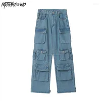 Men's Jeans High Street Cargo Pants Streetwear Multi Pockets Overalls Straight Baggy Men Fashion Casual Loose Wide Leg Trousers Unisex