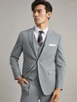 Men's Suits Men Set Blazer Vest Pant Light Grey Stripe Slim Fit Single Breasted Normal Wedding Groom Wear Businessman Clothing 44 58