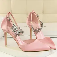 Sandals Summer Pink Elegant Women 9.5cm High Heels Red Bridesmaid Bridal Pumps Stripper Lady Stiletto Crystal Wedding Shoes