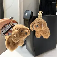 Keychains Korean Cute Real Wool Fur Small Dog Pendant Keychain Women Plush Puppy Trinket Bag Car Key Ring Ornaments Birthday Gifts Kids