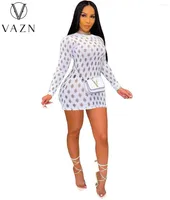 Casual Dresses VAZN 2023 Special Latest Style Designer Solid Hollow Out Sexy Club Full Sleeve High Waist Women's Thin Mini Dress
