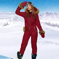 Women's Trench Coats Women Winter Ski Jumpsuit Outdoor Sports Snowsuit Faux Wool Collar Coat With Hoodies Jackets Fashion