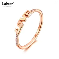 Wedding Rings Trendy Titanium Stainless Steel Love Letter CZ Crystal Engagement Ring For Women Girls Anillos Mujer R20071