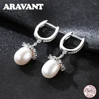 Dangle Earrings Authentic 925 Sterling Silver Flowers Freshwater Pearls Drop For Women Fashion Jewelry