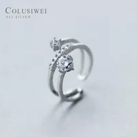 Cluster Rings Colusiwei 925 Sterling Silver Dazzling CZ Double Circle Adjustable Finger Ring For Women Luxury Wedding Fine Jewelry
