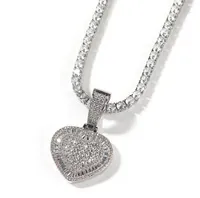 Men Women Zircon Heart Locket Pendant Necklace Copper Icy Charm Trap Rapper Super Star Cubic Zirconia Hiphop Jewelry