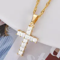 Pendant Necklaces Gothic Punk Style Zircon Cross Necklace For Man Stainless Steel Choker Chain Crystal Jewelry Religion Believer Gifts