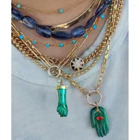 Palmera de palma almón mano de la mano verde malachita lapislázuli moda con cuentas natuales collar de piedra cruda collar para mujeres regalos de joyería cuarzo