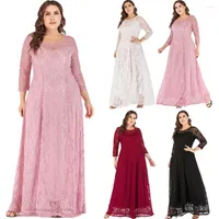 Ethnic Clothing 4 Colors Women Lace Maxi Dress Solid Color Elegant Wedding Party Long Robe Muslim Islamic Middle East Dubai Loose Kaftan