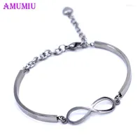 Link Bracelets AMUMIU Bow Chain ID Bracelet Silver Color Stainless Steel Bangles For Women B077
