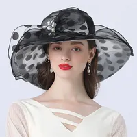 Wide Brim Hats Vintage Flower Ladies Large Fedora Hat For Women Dot Beach Elegant Sun