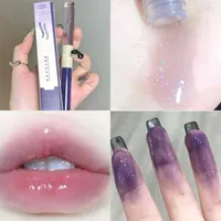 Lip Gloss 3 Colors Watery Set Crystal Grape Fade Lines Moisturizing Oil Care Double Head Glitter Glaze Makeup Kit