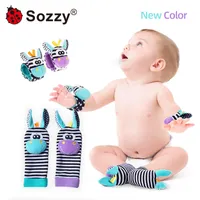 Rattles Mobiles Sozzy Sensory Wrist Rattle Socks Set Cartoon Animal Crinkle Sound Color Baby Toddler Toys for born 0 Month Crawling Tummy 230201