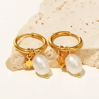 Hoop Earrings Baroque Pearl Gold Color For Women Star Charm Exquisite Luxury Circle Korean 2023 Jewelry