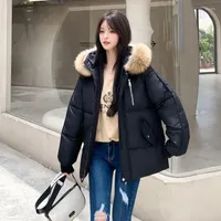 Women's Trench Coats 2023 Short Parka Women Winter Cotton Padded Jacket Casual Fur Collar Hooded Warm Coat Down Wadded Thicken Lady