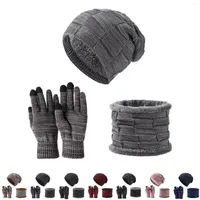 Berets Neutral Women Men Autumn And Winter Solid Color Wool Hat Thickened Warm Ear Protection Cold Knitted Scarf Gloves For Girls