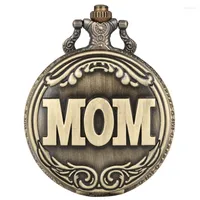 Pocket Watches Retro Big MOM Letter Quartz Watch Necklace Pendant Chain Family Top Souvenir Gifts For Mama On Mother's Birthday Day