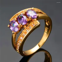 Pierścionki ślubne luksusowy purpurowy pierścionek cyrkonu moda złoty kolor unikalny styl obiecujący zaręczyny dla kobiet