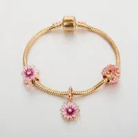 Charm Bracelets ANNAPAER Arrival Daisy Beads Pink Flower Bangle Fit Original Bracelet For Women DIY Jewelry Gift B20008