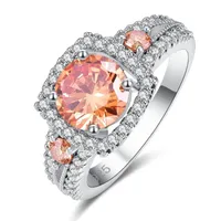 Wedding Rings 925 Silver Round Cut Morganite & Peridot Fashion Ring Party Jewelry