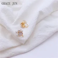 Backs Earrings Korean Fashion Cute Cat Claw Pearl Clip On For Girl Party Birthday Without Pierced Mosquito Coil Ear