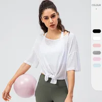 Active Shirts OEING Spring Women Sport Shirt Woman Blouse Light Breathable Loose Short Sleeved Split Quick Drying Yoga Top Clothes