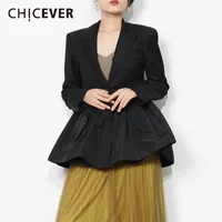 Women's Suits & Blazers CHICEVER Drawstring Ball Gown Hem Blazer For Women Notched Long Sleeve Black Casual Female Fashion Clothing Autumn