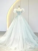 Party Dresses Elegant Beading Evening Ruffles Sleeve Sexy Ball Gown Amazing Prom Long Wedding Gowns