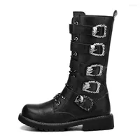 Boots British Style Punk Men Trend Plus Size Leather Outdoor Shoes Casual Street Mid-Calf Motorcycle