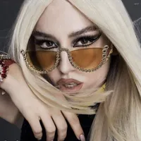 Sunglasses 2023 Metal Half Frame Luxury Women Sun Glasses With Chain Sexy Female Eyewear Brand Desinger Shade Orange