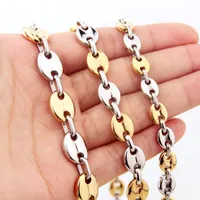 Chains 7 9 11MM Silver Color&Gold Stainless Steel Coffee Beans Link Chain Men Women Necklace Or Bracelet Jewelry 7-40" 1pcs Sale