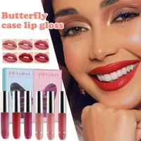 Lip Gloss Butterfly Set Box Matte Easy To Color Liquid Lipstick Waterproof Non-stick Cup Lady 3 Beauty Makeup