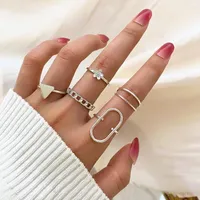Wedding Rings Vintage Hollow Flower Set For Women Metal Silver Color Geometric Ring 2023 Trendy Engagement Jewelry Gifts