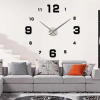 Wall Clocks Black Fashion 3D Big Size Clock Mirror Surface Stickers DIY Living Room Decor Large Watch Office Creative Gift PJW