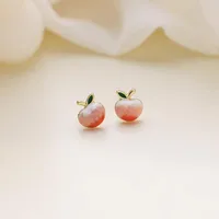 Stud Earrings Cute Romantic Pink Enamel Peach Small For Women Golden Alloy Fruit Earring Statement Jewelry Brincos 2023Stud