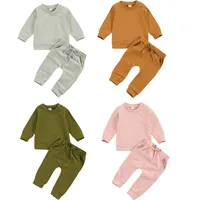 Clothing Sets lioraitiin 024M born Baby Girl Autumn Clothing Set Long Sleeve Solid Cotton Top Long Pant 2Pcs Fall Outfit Set 230201
